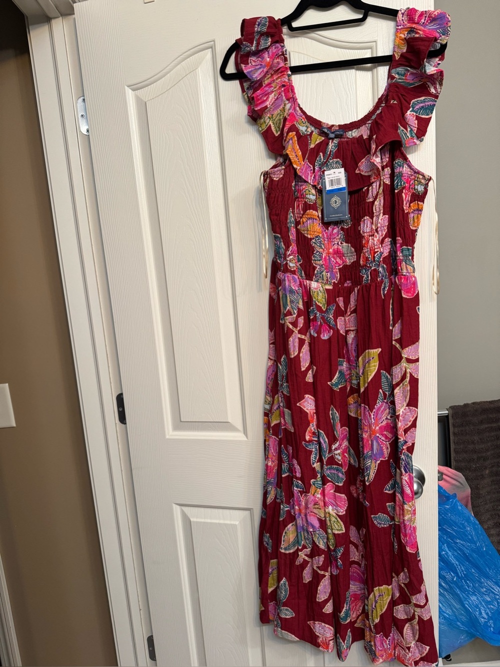 Democracy Burgundy Floral Ruffle Maxi Dress NWT Petite XL